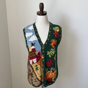 EAGLE'S EYE Vintage Hand Knit Sweater Harvest Pumpkins Fall RARE 1994 Size Med‎